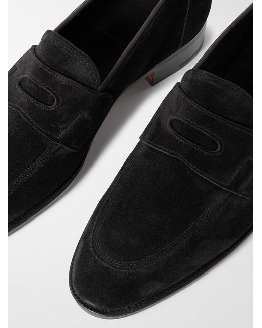John Lobb Black James Suede Penny Loafers for men