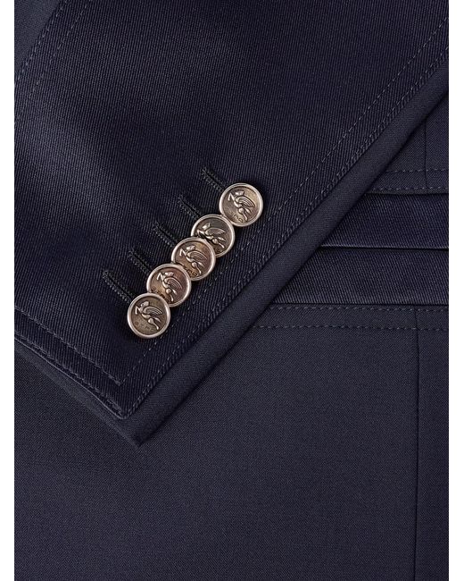 Etro Blue Silk Twill-Trimmed Stretch-Wool Suit Jacket for men