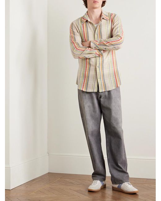 God's True Cashmere Natural Ruler Striped Recycled-Cashmere And Wool-Blend Gauze Shirt for men
