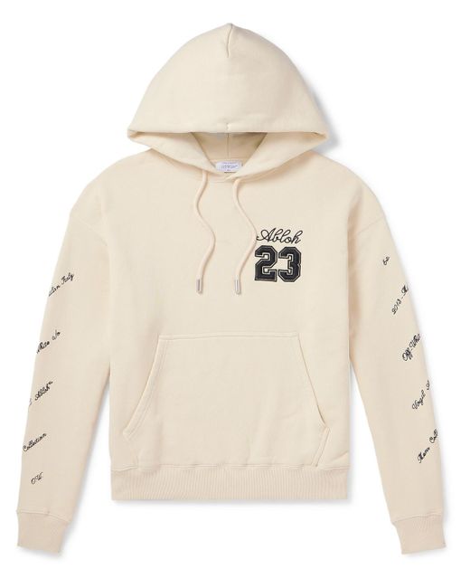 Off-White c/o Virgil Abloh Natural Embroidered Cotton-jersey Hoodie for men