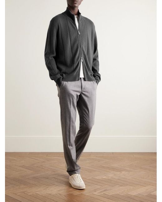 Eleventy Gray Ribbed Wool Zip-Up Cardigan for men