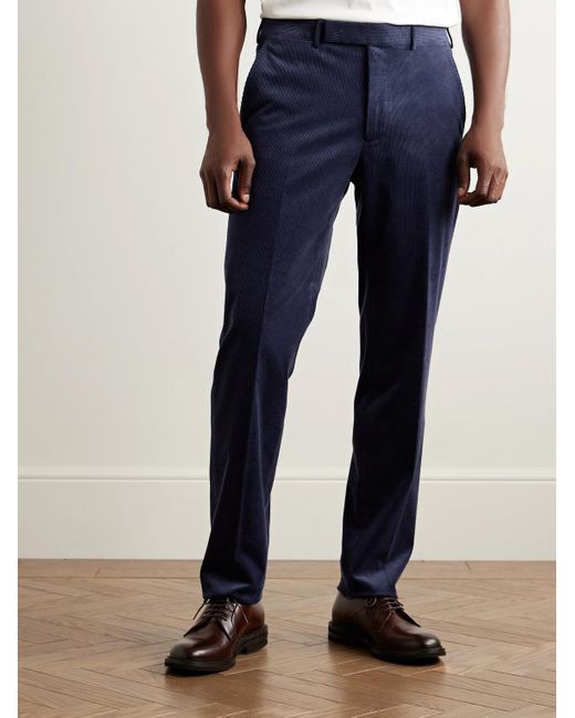 Zegna Blue Slim-Fit Tapered Cotton And Cashmere-Blend Corduroy Suit Trousers for men