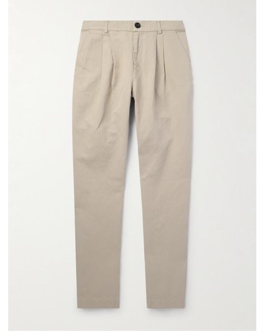 Mr P. Natural Steve Straight-leg Pleated Organic Cotton And Linen-blend Twill Trousers for men