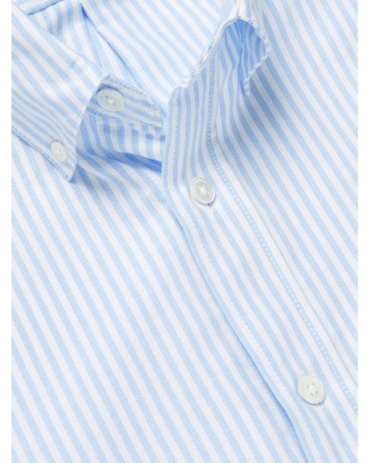 Portuguese Flannel Blue Belavista Button-Down Collar Striped Cotton Oxford Shirt for men
