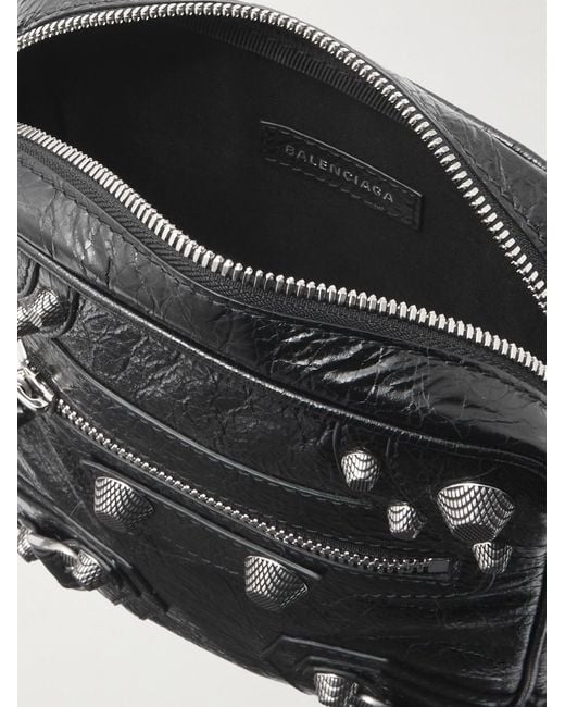 Balenciaga Black Le Cagole Embellished Textured-Leather Messenger Bag for men