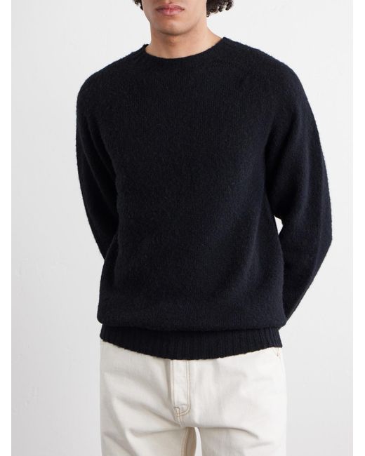 Drake's Blue Brushed-Wool Sweater for men