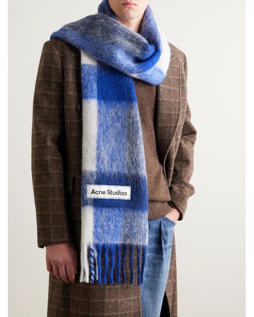 Acne Vally Strickschal mit Karomuster und Fransen in Blue für Herren