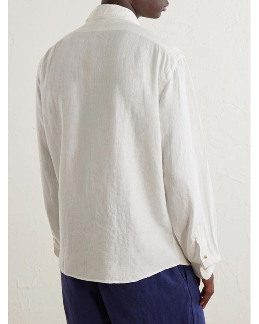 Polo Ralph Lauren White Logo-Embroidered Linen Woven Shirt for men
