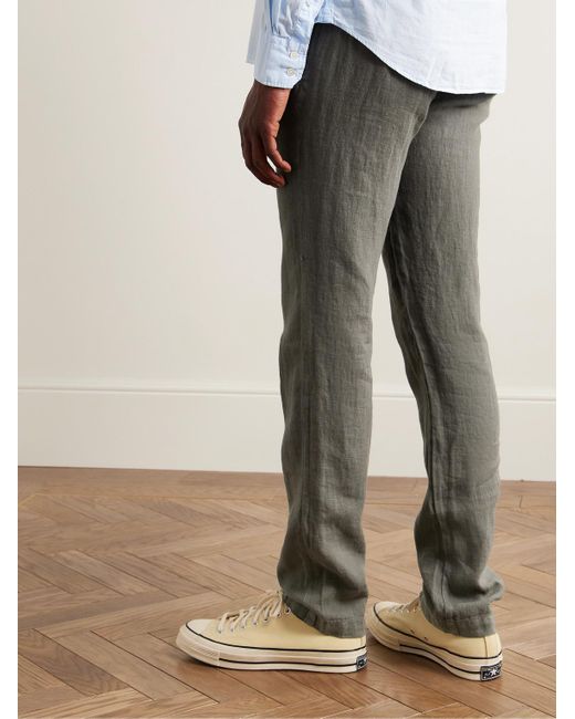 Hartford Gray Tanker Slim-fit Straight-leg Linen Drawstring Trousers for men