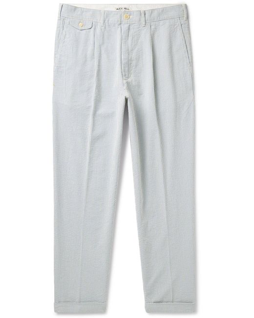 Alex Mill White Standard Straight-leg Pleated Striped Cotton-seersucker Trousers for men