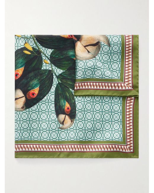 LaDoubleJ Green Printed Silk Pocket Square for men