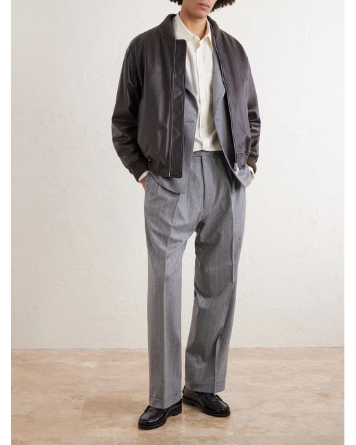 Kaptain Sunshine Gray Tapered Pleated Striped Wool-Flannel Suit Trousers for men