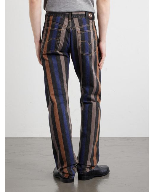 Versace Blue Straight-leg Striped Jeans for men