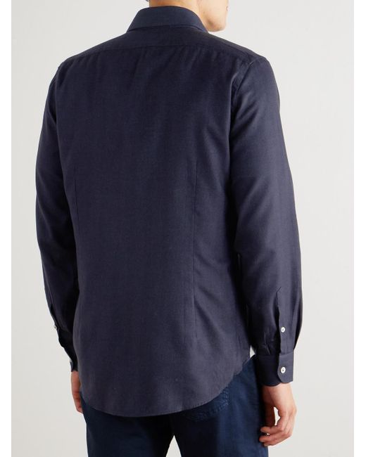 Eleventy Blue Slim-Fit Herringbone Cotton And Lyocell-Blend Shirt for men