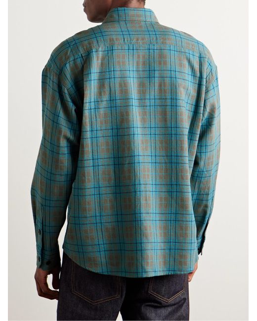 Checked Wool And Linen-Blend Shirt di Visvim in Blue da Uomo