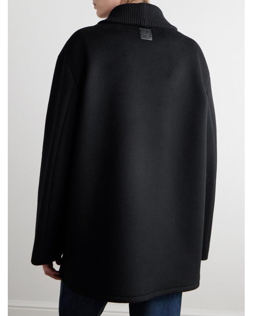 Loewe Black Double-Breasted Shawl-Collar Wool Peacoat for men