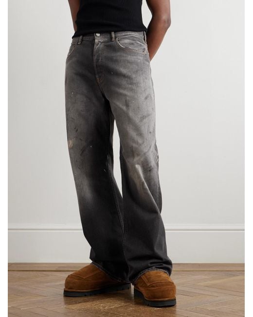 Acne Gray Straight-Leg Distressed Paint-Splattered Jeans for men