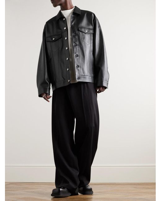 Balenciaga Black Leather Trucker Jacket for men