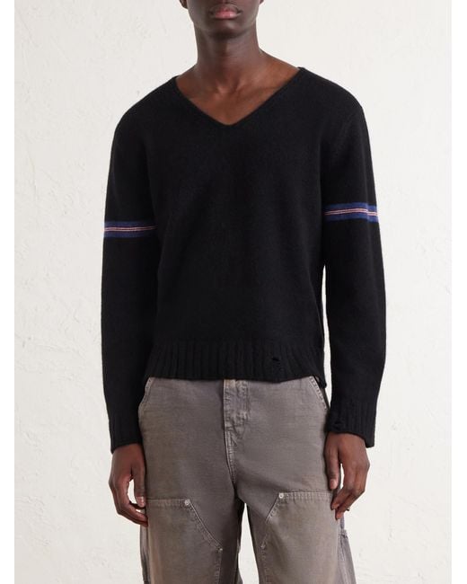 Enfants Riches Deprimes Black Distressed Striped Cashmere Sweater for men