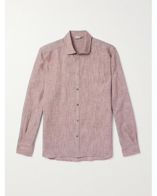 Camicia in misto lino e cotone con collo alla francese di Zimmerli of Switzerland in Pink da Uomo