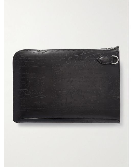 Berluti Black Nino Scritto Venezia Leather Pouch for men