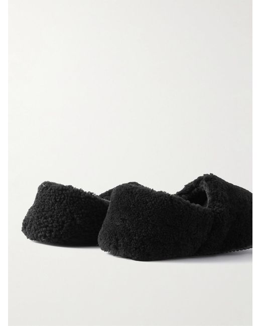 Mr P. Black Leather-Trimmed Shearling Slippers for men
