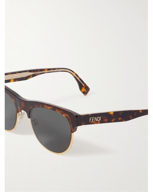 Fendi Sonnenbrille mit D-Rahmen aus Azetat in Schildpattoptik und goldfarbenen Details in Black für Herren