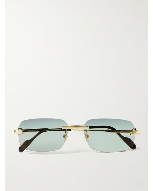 Cartier Goldfarbene rahmenlose Sonnenbrille mit rechteckigem Rahmen in Green für Herren