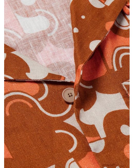 Camicia in ramiè stampato con colletto aperto di Folk in Orange da Uomo