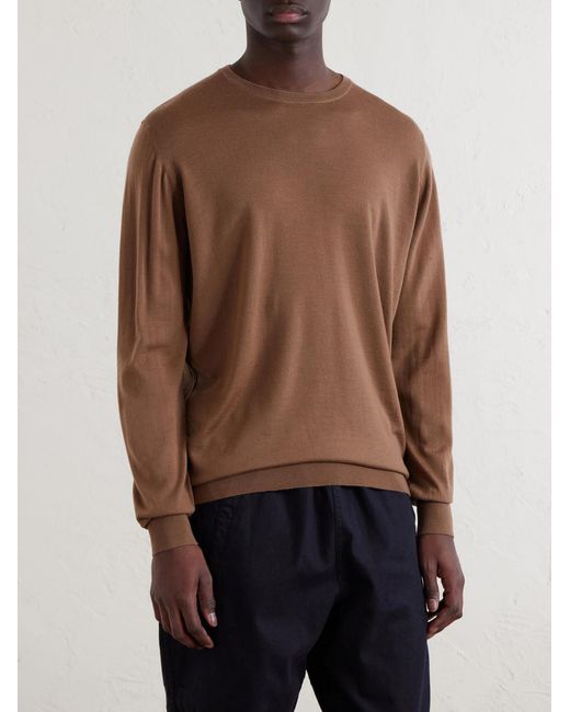 William Lockie Brown Merino Wool Sweater for men