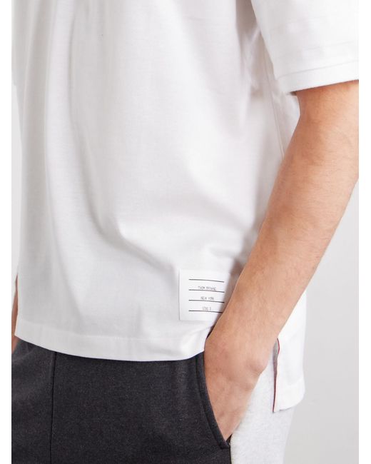 Thom Browne White Logo-appliquéd Striped Cotton-jersey T-shirt for men
