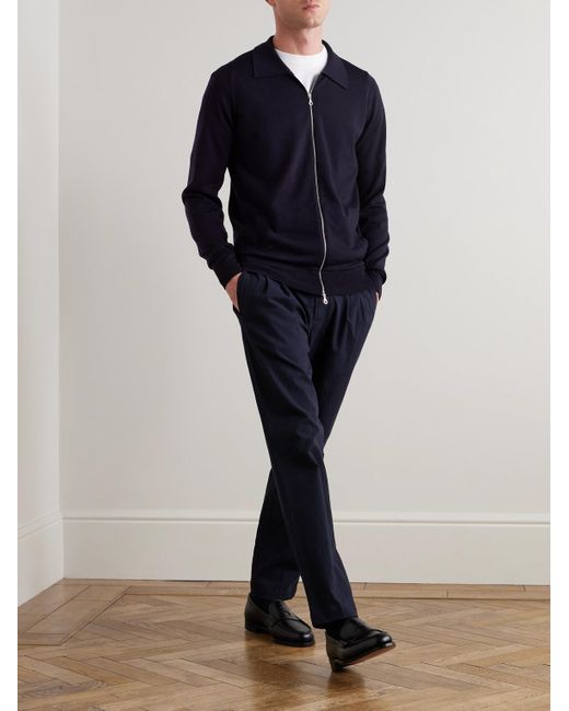John Smedley Blue Alston Slim-Fit Merino Wool Zip-Up Cardigan for men