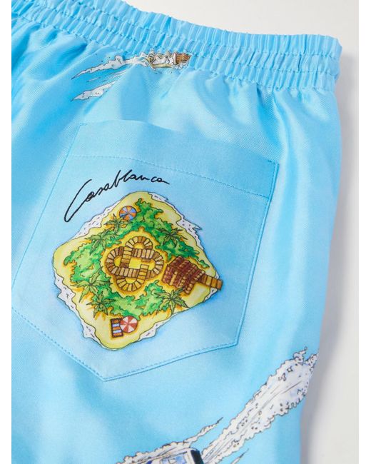 Shorts a gamba dritta in twill di seta stampato con coulisse Maison Sur Piloti di Casablancabrand in Blue da Uomo