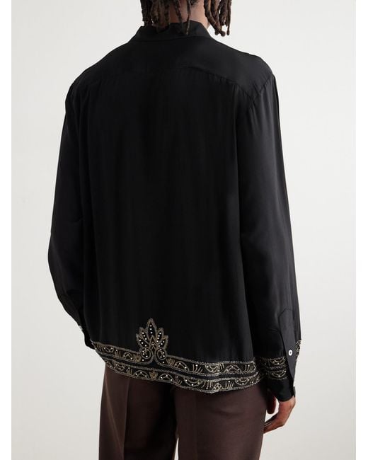 Bode Black Embellished Silk Shirt for men