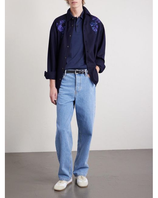 Dries Van Noten Blue Cotton-Jersey Polo Shirt for men