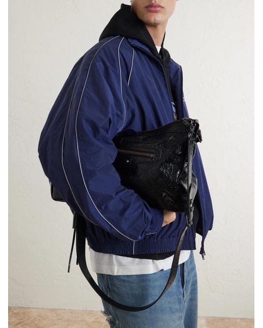 Balenciaga Black Le City Moto Medium Embellished Crinkled-leather Messenger Bag for men