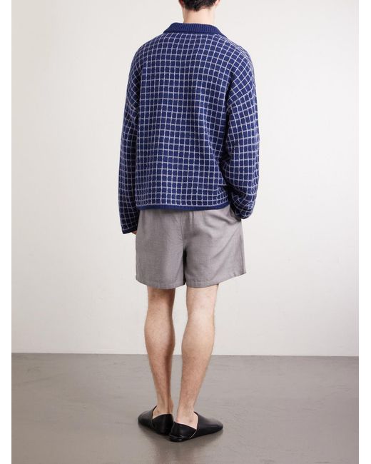 The Elder Statesman Blue Dume Checked Cashmere And Silk-Blend Polo Shirt for men