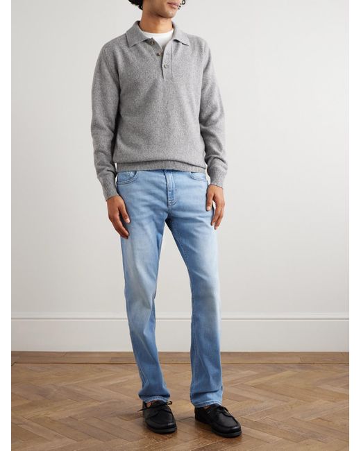 Eleventy Gray Wool-Blend Polo Shirt for men