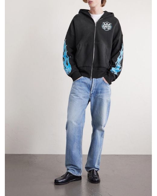 Amiri Blue Flames Logo-print Cotton-jersey Zip-up Hoodie for men