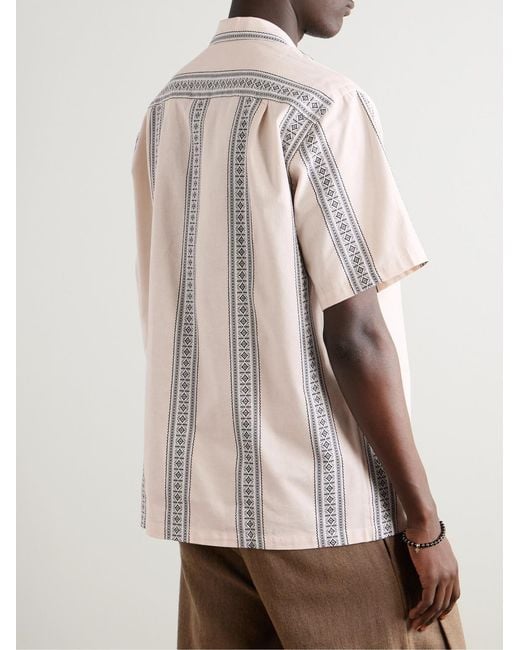 Portuguese Flannel Natural Melissa Convertible-Collar Striped Cotton-Jacquard Shirt for men