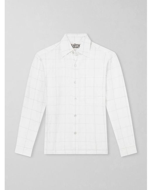 Kartik Research White Pataudi Checked Linen Shirt for men