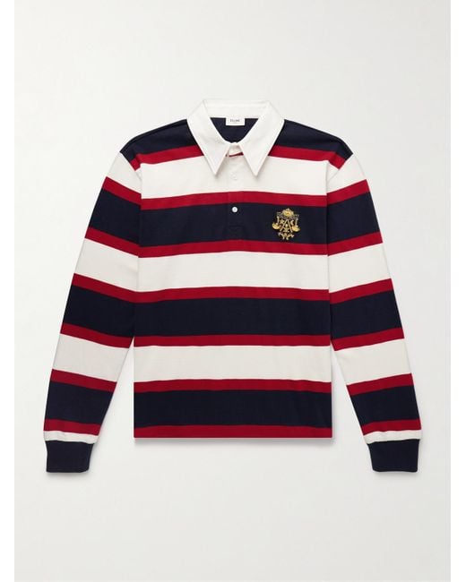 Céline Blue Logo-Appliquéd Striped Cotton-Jersey Polo Shirt for men