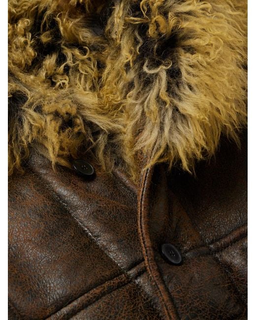 Enfants Riches Deprimes Brown Sheraling-lined Crackled-leather Jacket for men