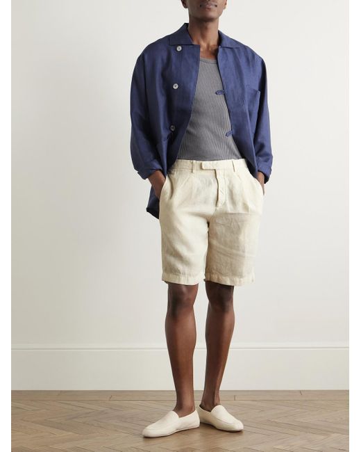 Boglioli Natural Straight-Leg Pleated Linen Shorts for men