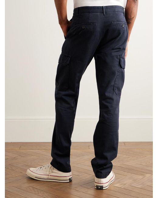 Mr P. Blue Samuel Slim-Fit Straight-Leg Organic Cotton-Twill Cargo Trousers for men