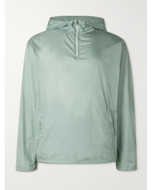 Amomento Green Nylon Half-Zip Hooded Jacket for men