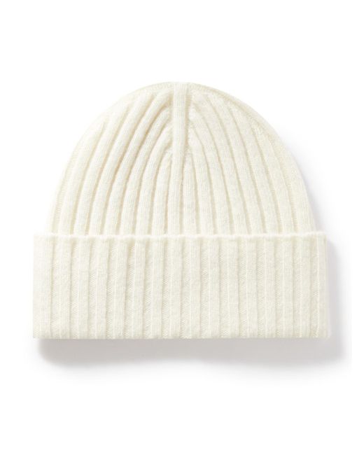 De Petrillo White Ribbed Merino Wool And Cashmere-blend Beanie for men