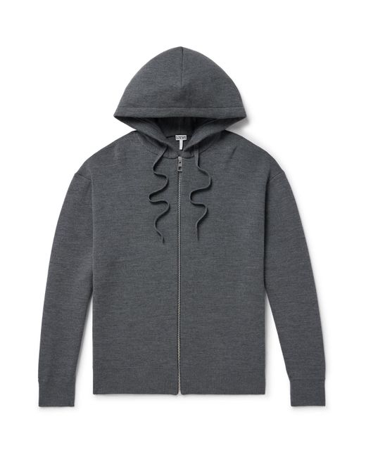 Loewe Gray Logo-Embossed Wool-Blend Zip-Up Hoodie for men
