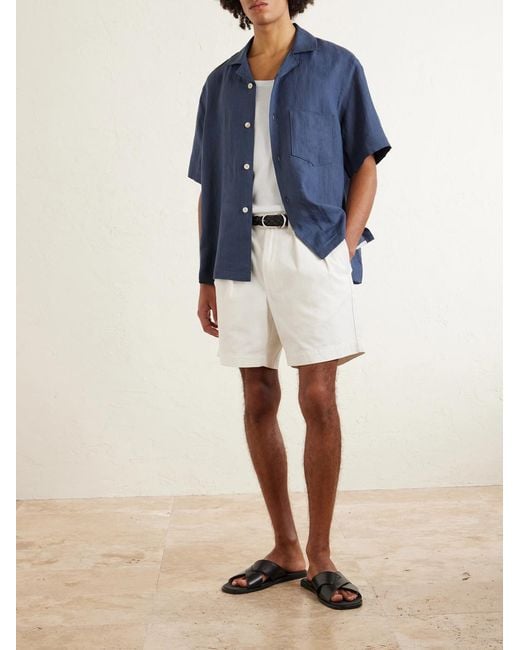 Eleventy Blue Camp-Collar Linen Shirt for men