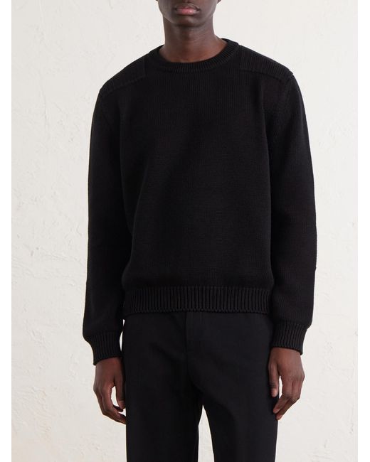 Saint Laurent Black Waffle-Knit Cotton Sweater for men